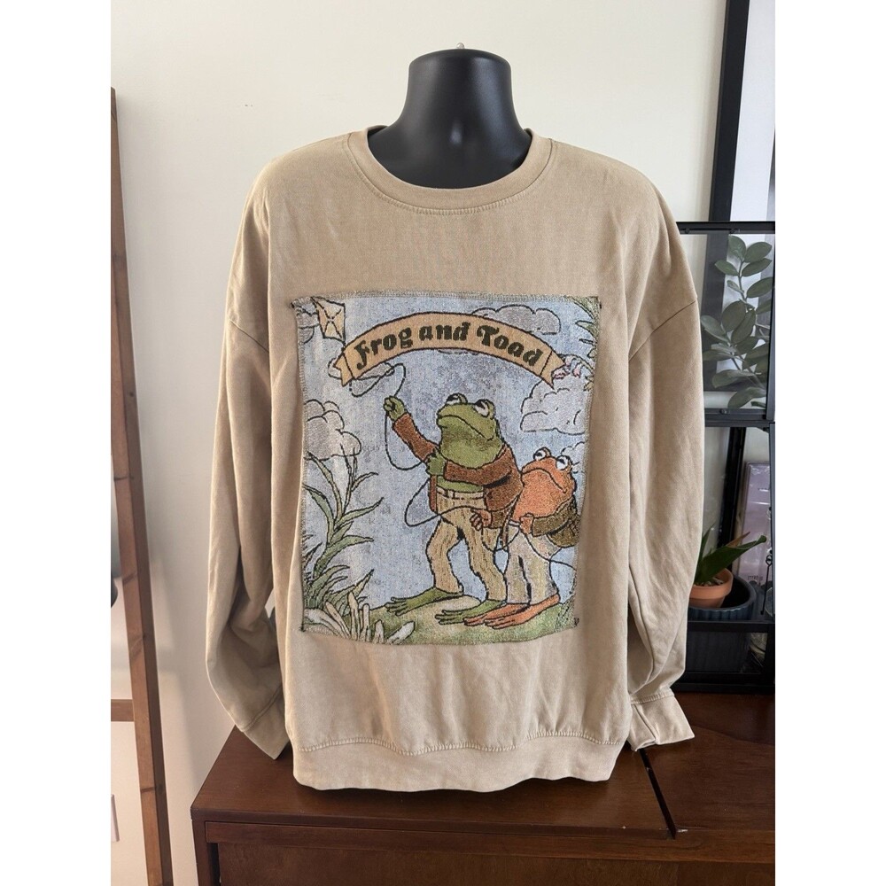 Frog And Toad Tapestry Sweatshirt XL Beige Crewneck Long Sleeve Cottagecore VTG